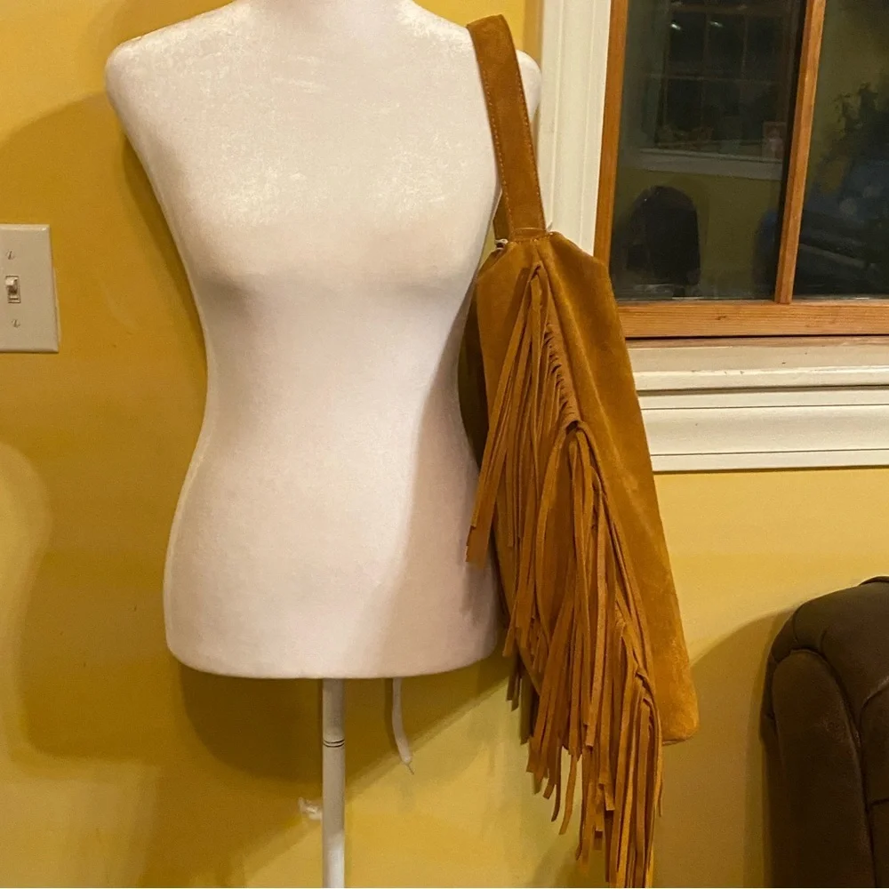 Divina Firenze Italian Tan Suede Fringe Hobo Bag NWT